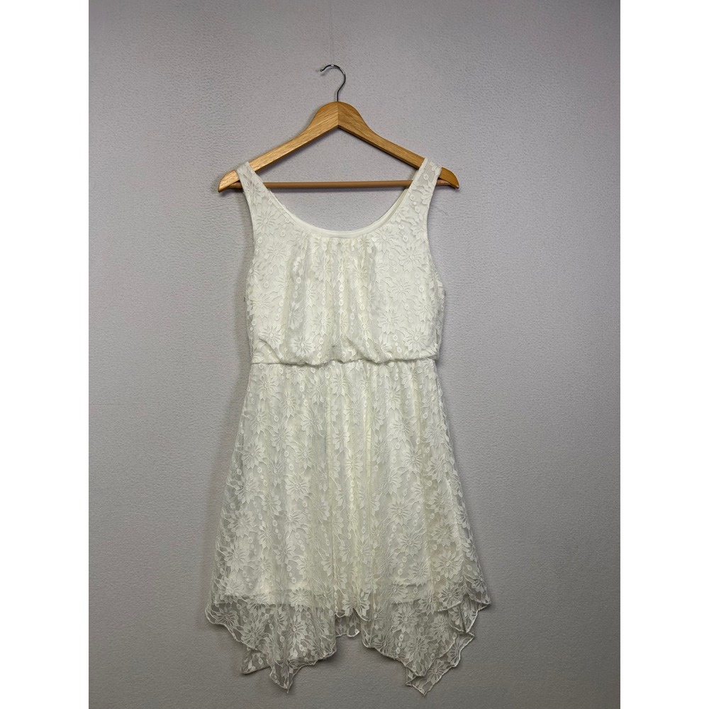 Cottagecore A.U.W. Womens Large White Floral Lace Sharkbite Sleeveless Dress
